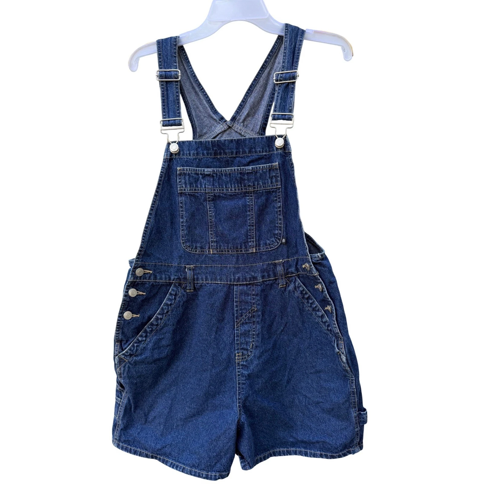 No Boundaries Denim Short Dark Blue Carpenter Bib Overalls Juniors Large 11-13