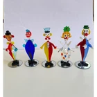 Vintage Murano Style Hand Blown Glass Clown Figurines Set of 5 Mirror Base 4.5"