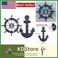 Nautical Wall Decor Set: Wooden Ship Wheel & Anchor for Coastal Charm