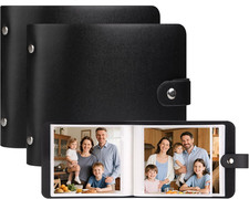 2 Pack Small Photo Album 4x4 Hold 64 Photo Leather Cover, 4 X 4 Album Book Bl...