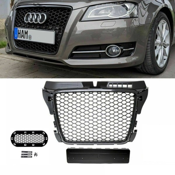 KüHlergrill Wabengrill Hochglanz + Halter Passt FüR Audi A3 8P Ab 08-13 Kein RS3-image
