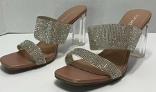 Top Moda Women’s High Heels 6.5 Square Open Toe Slip On Square Heel Rhinestone