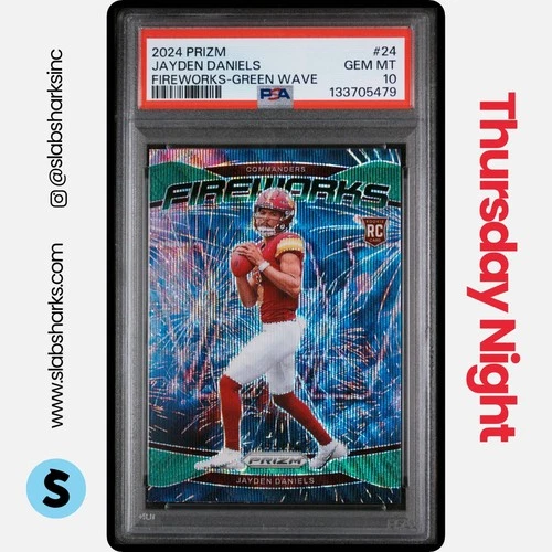 2024 PANINI PRIZM #24 JAYDEN DANIELS FIREWORKS GREEN WAVE RC ROOKIE PSA 10