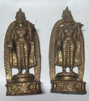 Pair Bronze Buddha Lord Murugan Statues  10 In. Tall