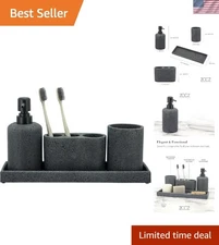 Elegant 4-Piece Black Bathroom Accessories Set - Modern Polyresin Decor