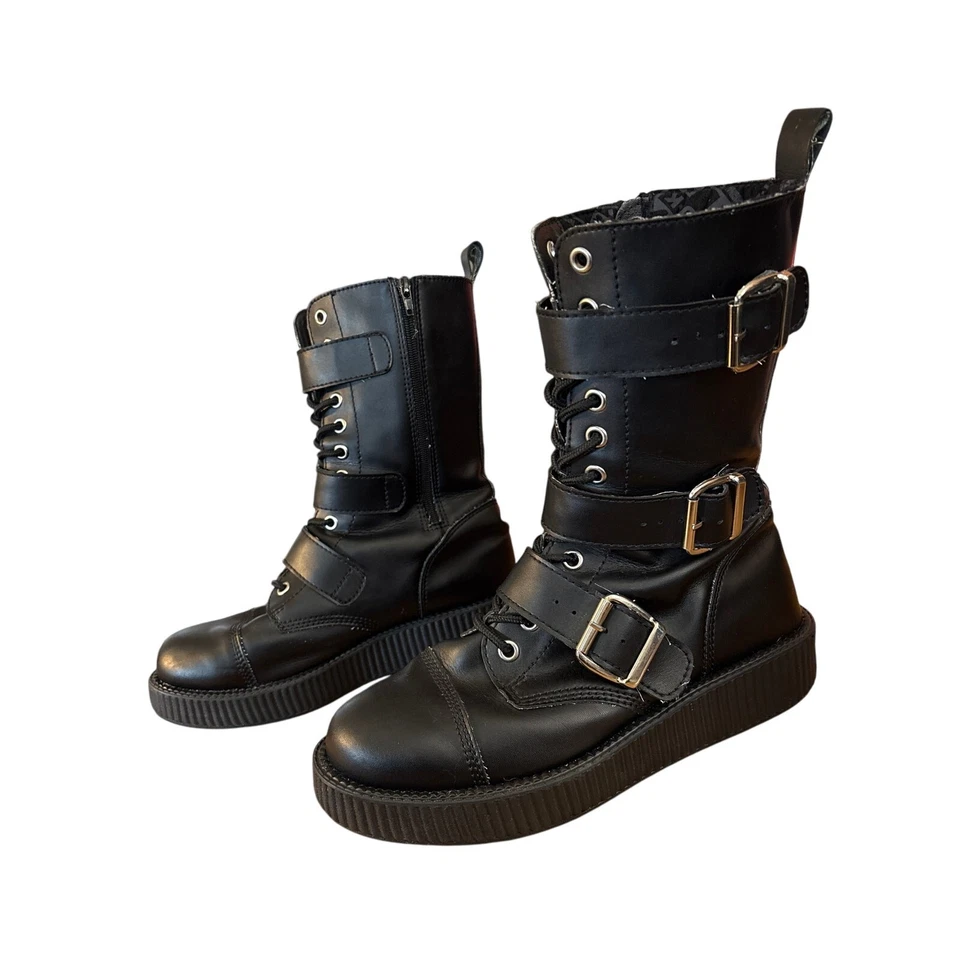 TUK 3 Buckle Boots Vegan Punk Goth Size 9 Men’s 11 Womens v9410/13845 - Image 3 of 4