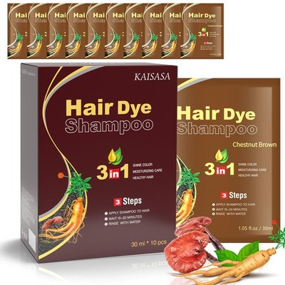 Schwarzes Haarfärbeshampoo, 10 Stück Haarfärbeshampoo 3 in 1, natürliche Kräuterfarbe