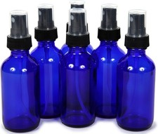 6, Cobalt Blue, 2 oz Glass Bottles, with 6 Count Pack of 1 , Blue