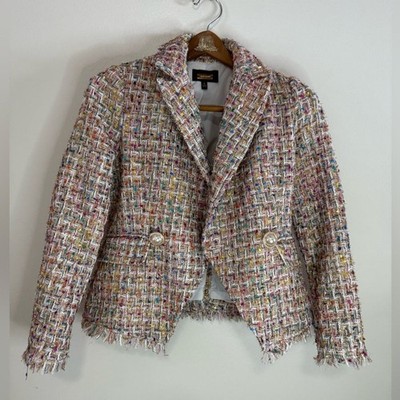 Alexia Admor Colorful pink, white Tweed Blazer gold accents in size 4