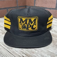 Vintage MM 🐄 PC Hat ~Mesh 3 Stripe Snapback Cap~ NOS Black & Yellow Dairy Farm