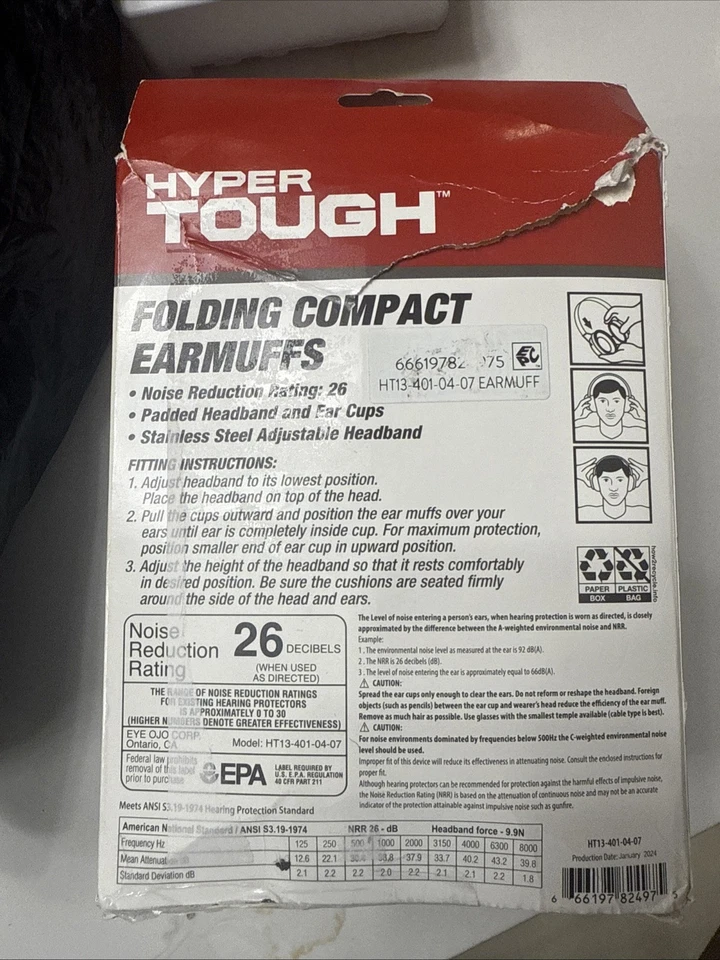 Orejeras acolchadas Hyper Tough con reducción de ruido NRR 26dB HTS-EM-5002B Foto 2 de 2