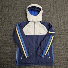 VTG Nike Jacket Youth XL 18-20 Reversible Winter Coat Gray Blue Hooded Logo Y2K