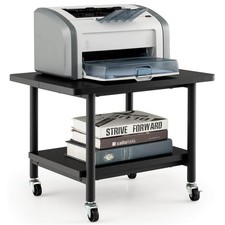 Costway 2-Tier Rolling Under Desk Printer Cart Machine Stand Storage Rack Black