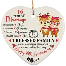 Happy 16th Anniversary Heart Ornament Funny Deer 16 Year Marriage Christmas Gift