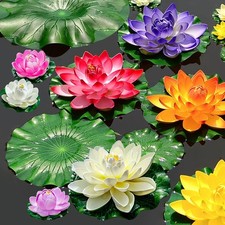 19pcs Realistic Floating Foam Lotus Flowers and Lotus Leaves, Artificial Lotu...