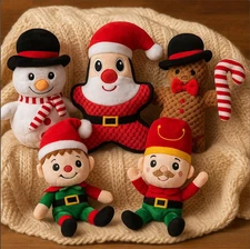 Christmas ready to Gift Plush Dog Toy Set: Holiday Squeaky Toys, Pet Gift Box