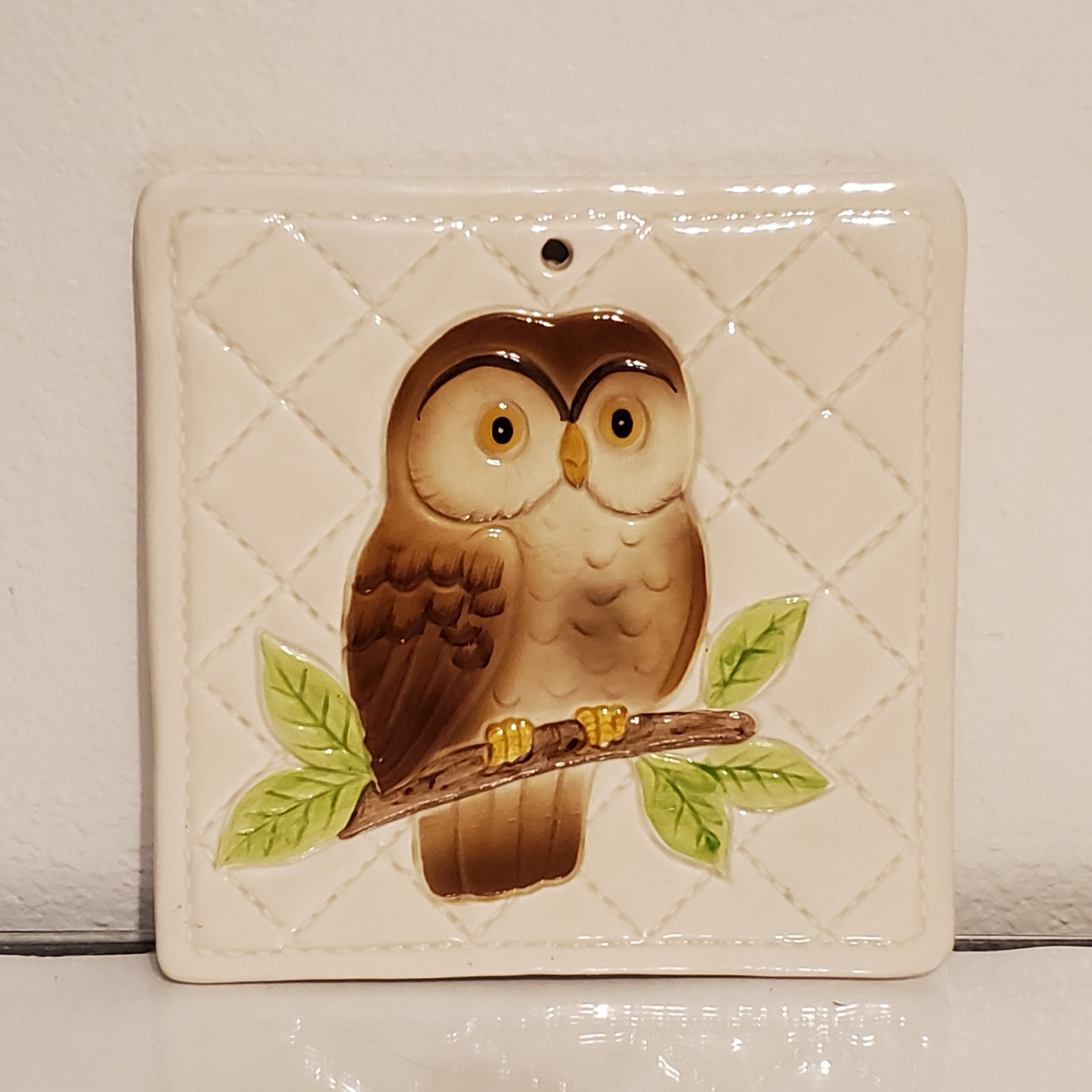 Vintage Otagiri Owl Trivet Wall Hanging Tile Japan 1982 Cottagecore Decor