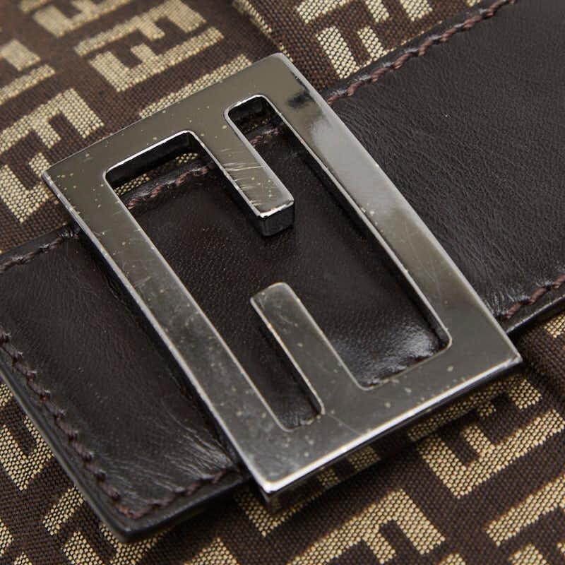 Fendi Zucchino Brown Canvas Leather Shoulder Bag Womens Auth image 8