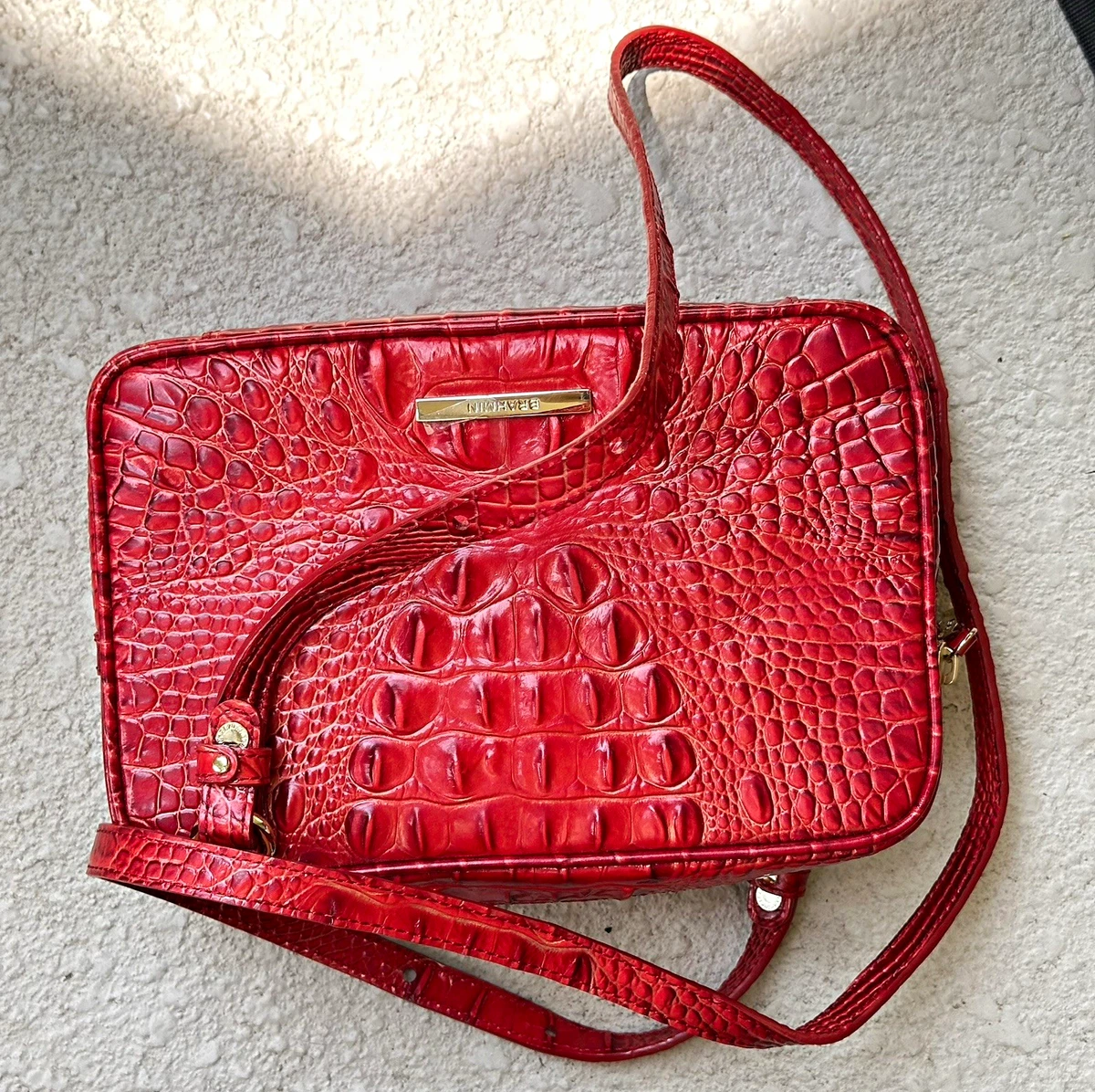 Women’s Brahmin Melbourne Red Crocodile Embossed Leather Drawstring Backpack Lilibeth | Volcanic Red Melbourne | BRAHMIN main image 3