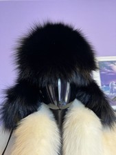 Black Fox Fur Hat Ushanka Trapper Pom Pom