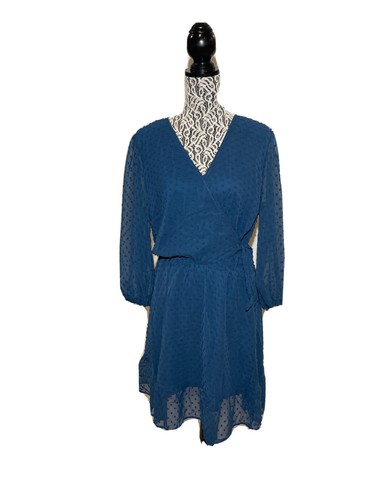 BTFMB Women’s New Blue Dress Size XL Sheer Sleeve Swiss Dot Chiffon Tiered - 第 1/12 張圖片