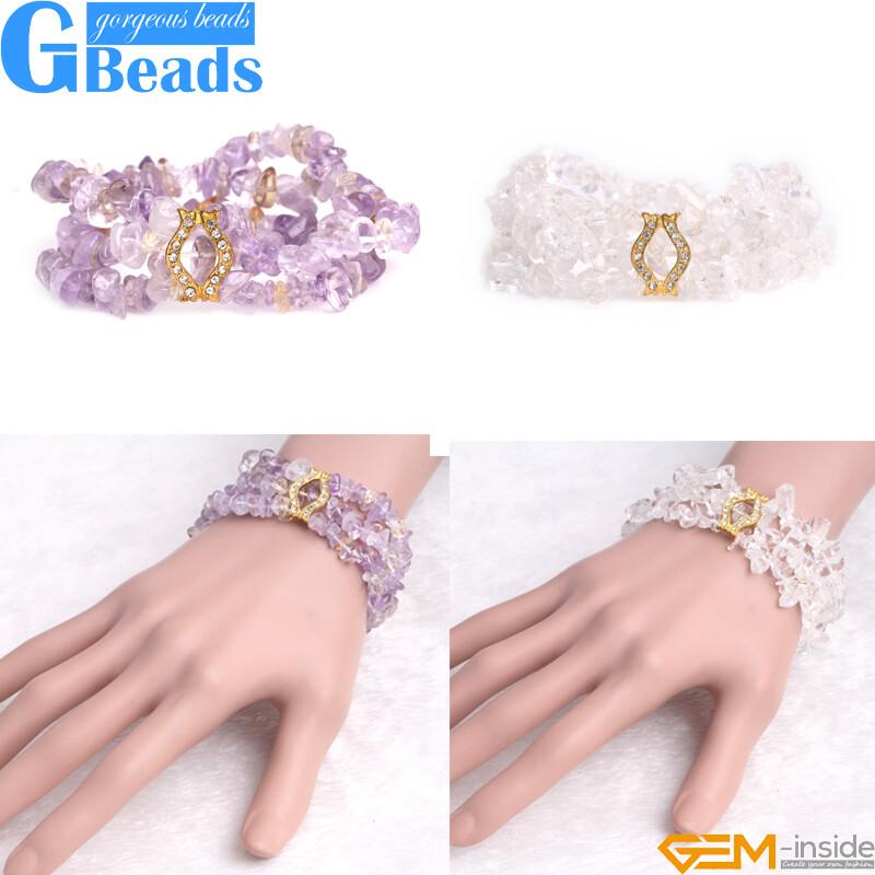 Natural Beaded Ginger Cluster Elastic Bangle Bracelets for Women Jewelry-image