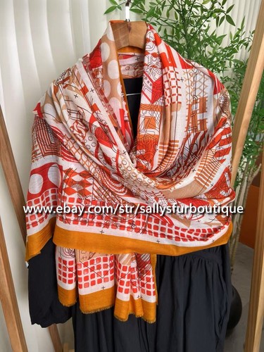 Sallys Cashmere Ring Scarf Wrap Shawl Geometric Print Soft Thin Delicate 78"*39" - Picture 9 of 29