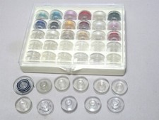 Vtg Lot Case with 30 11 Sewing Machine Transparent Plastic Bobbins 1 hole