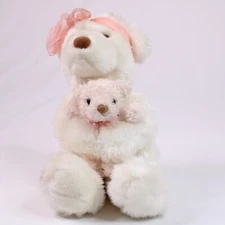Gund Momma's Love #4977 White Pink Teddy Bears Mother And Baby Pink Bow Stuffed