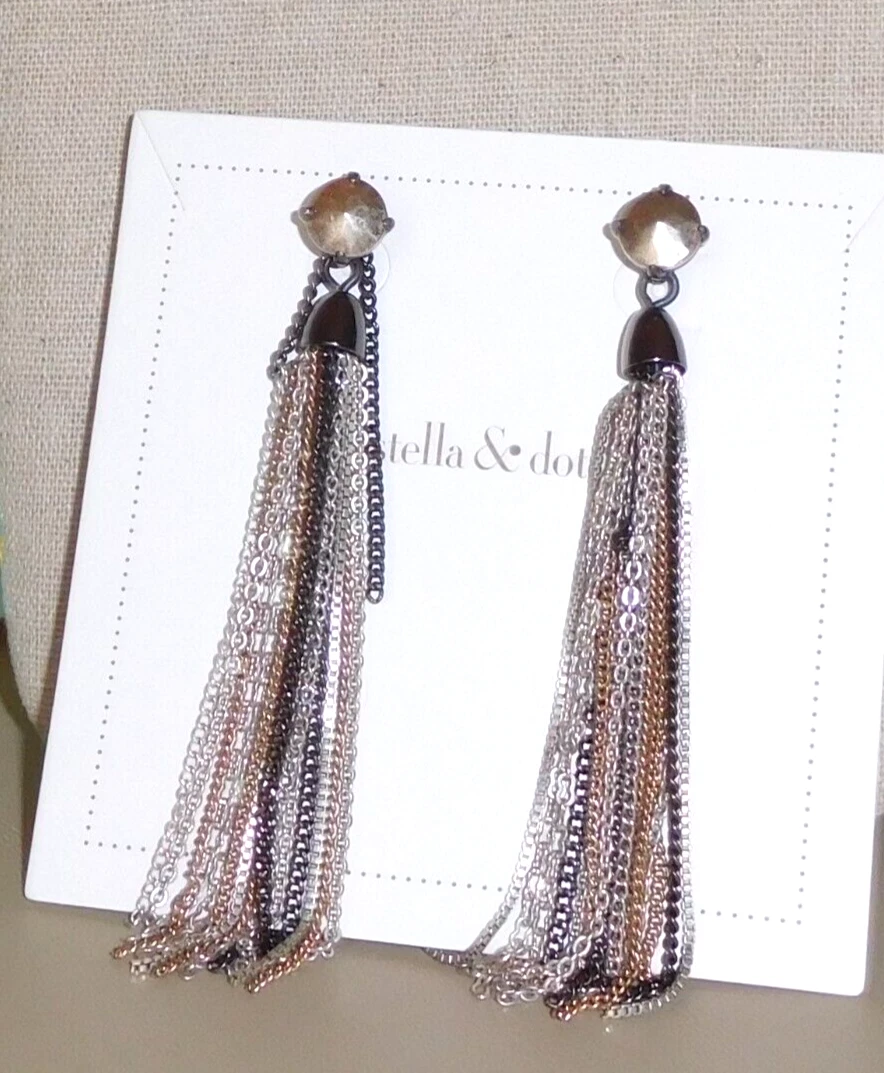 Two Tone Fringe Earrings- Silver Mix