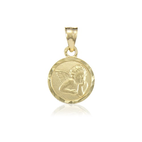 14K Solid Yellow Gold Baby Angel Medal 