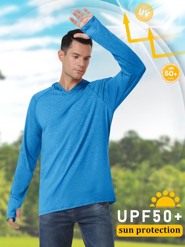 UPF 50+ Men's Sun Block Hoodie Long Sleeve UV Shirts Quick Dry Performance Tops - Picture 81 of 84
