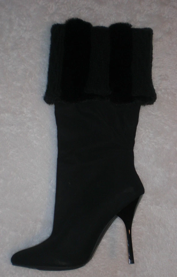 Nina NY Black Platform Stiletto Heel Boots w/ Fold Over Faux Fur 10M - Image 2 of 4