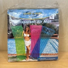 Lot Sand N Sun Pool Raft Air Mat 6 ft x 27" Transparent Floating Raft Blue