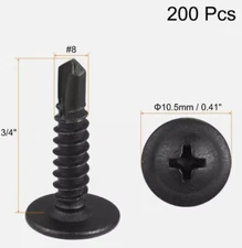 #8x3/4”  Self Drilling Tek Screws Phillips Modified Truss Head Black Oxide Steel