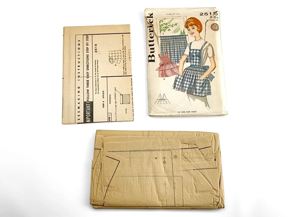 1960s Butterick Sewing Pattern 2515 Womens Full Apron 2 Styles+Curtains OS 11254 - Image 3 of 3
