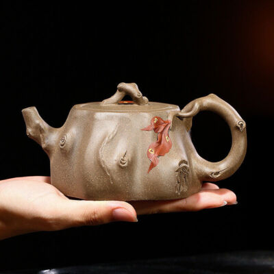 Master Handmade Teapot Marked Certificate Paper Tree Stool Shape Yixing Clay Pot