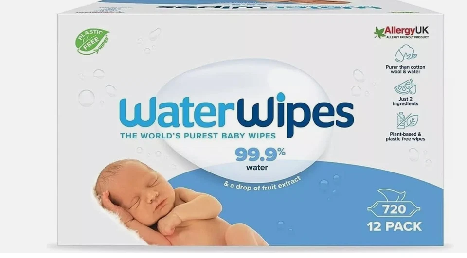 XMAS WaterWipes Plastic-Free Original Baby Wipes, 720 Count (12 packs), 99.9% Water B
