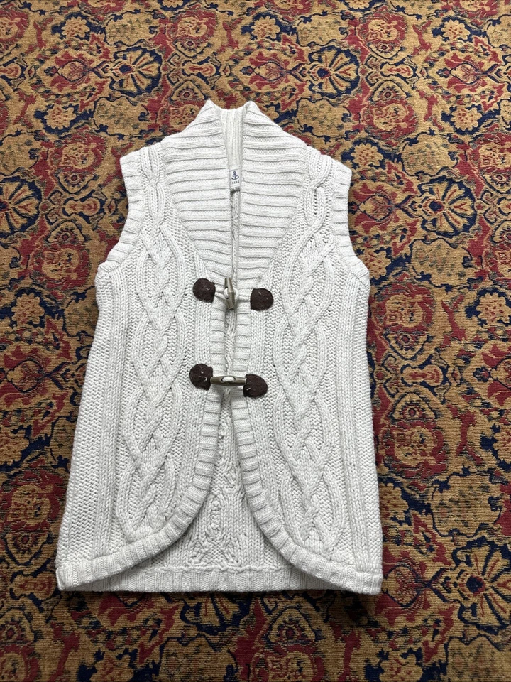 Lands’ End Niñas Grande 14 Suéter Chaleco Cárdigan Tejido con Cable Botón Algodón Palanca Foto 2 de 4