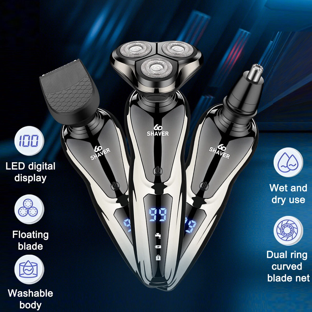 Electric Shaver Beard Shaving Rechargeable USB Men Wet/Dry Trimmer