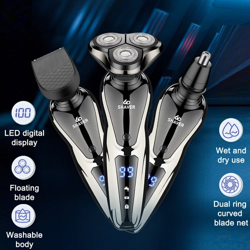 3 In 1 Professional Coreless Dry-wet Razor Men's Rotating Razor Beard Trimmer - Picture 5 of 18