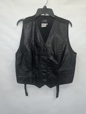 Boutique Europa Vest Women’s 1X Black 100% Leather Sleeveless Pockets Tie Back
