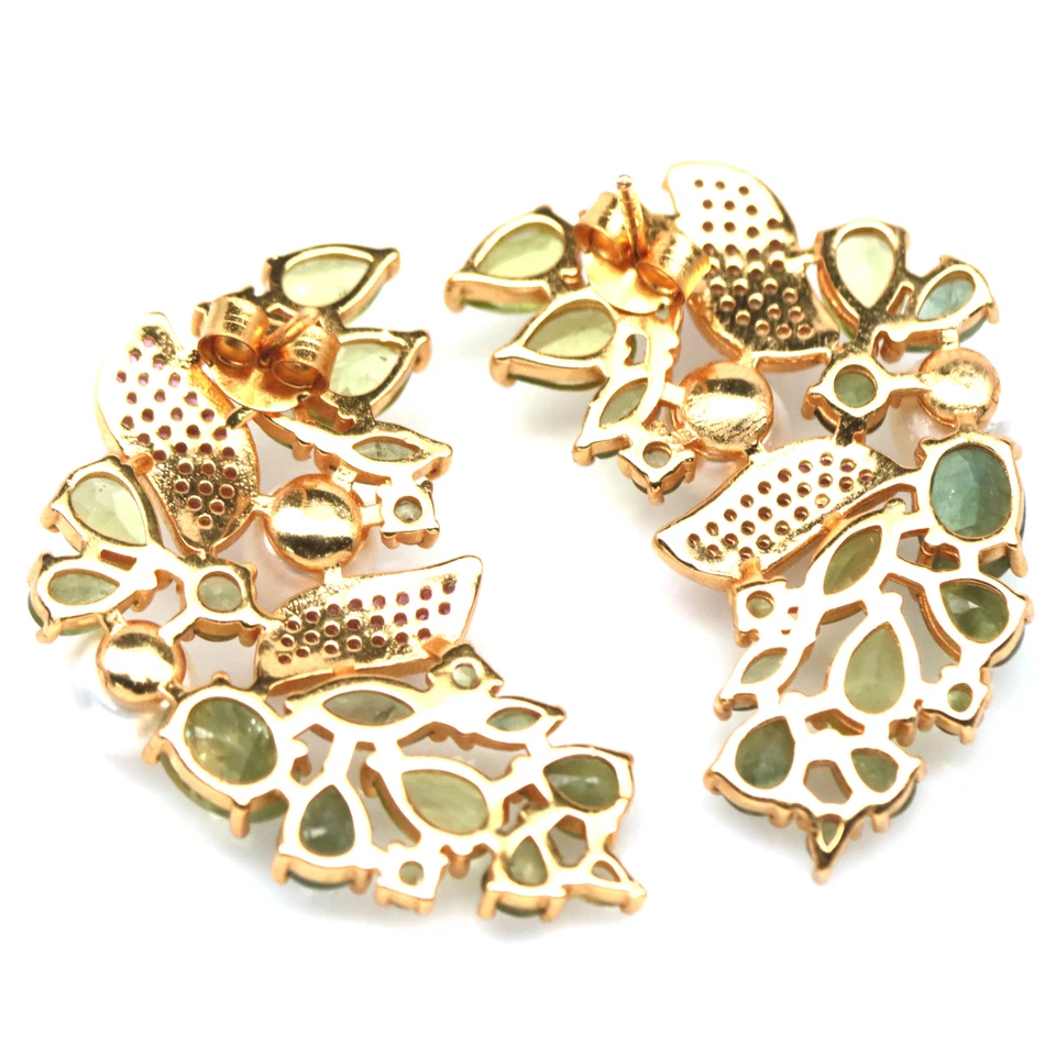 925 Sterlingsilber 6 Mm. Weiße Perle, Peridot & Saphir Ohrringe - Bild 3 von 4