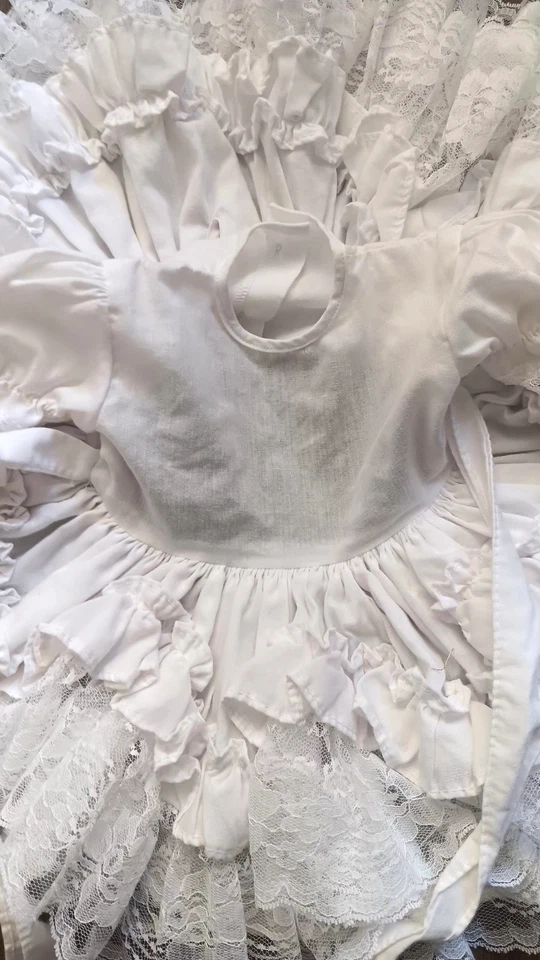Vestido Vintage Bebé Niña 12 M Blanco Encaje Volantes Fiesta Concurso Círculo Completo Volantes Foto 4 de 4