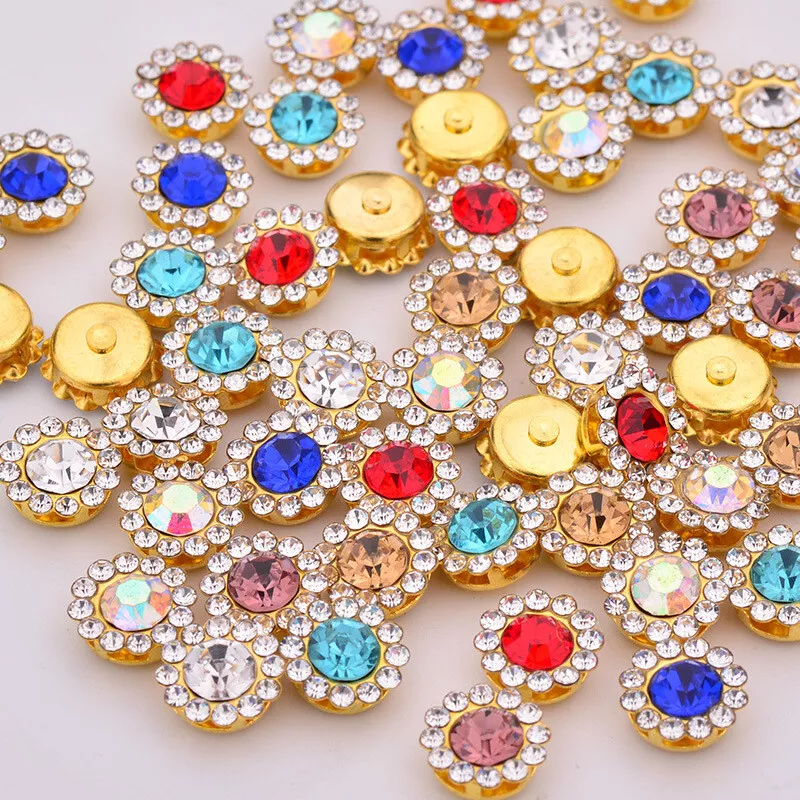 50 Gold Bling Crystal Rhinestone Pearl Flatback Buttons 8mm 10mm Wedding Crafts - Image 3 of 4