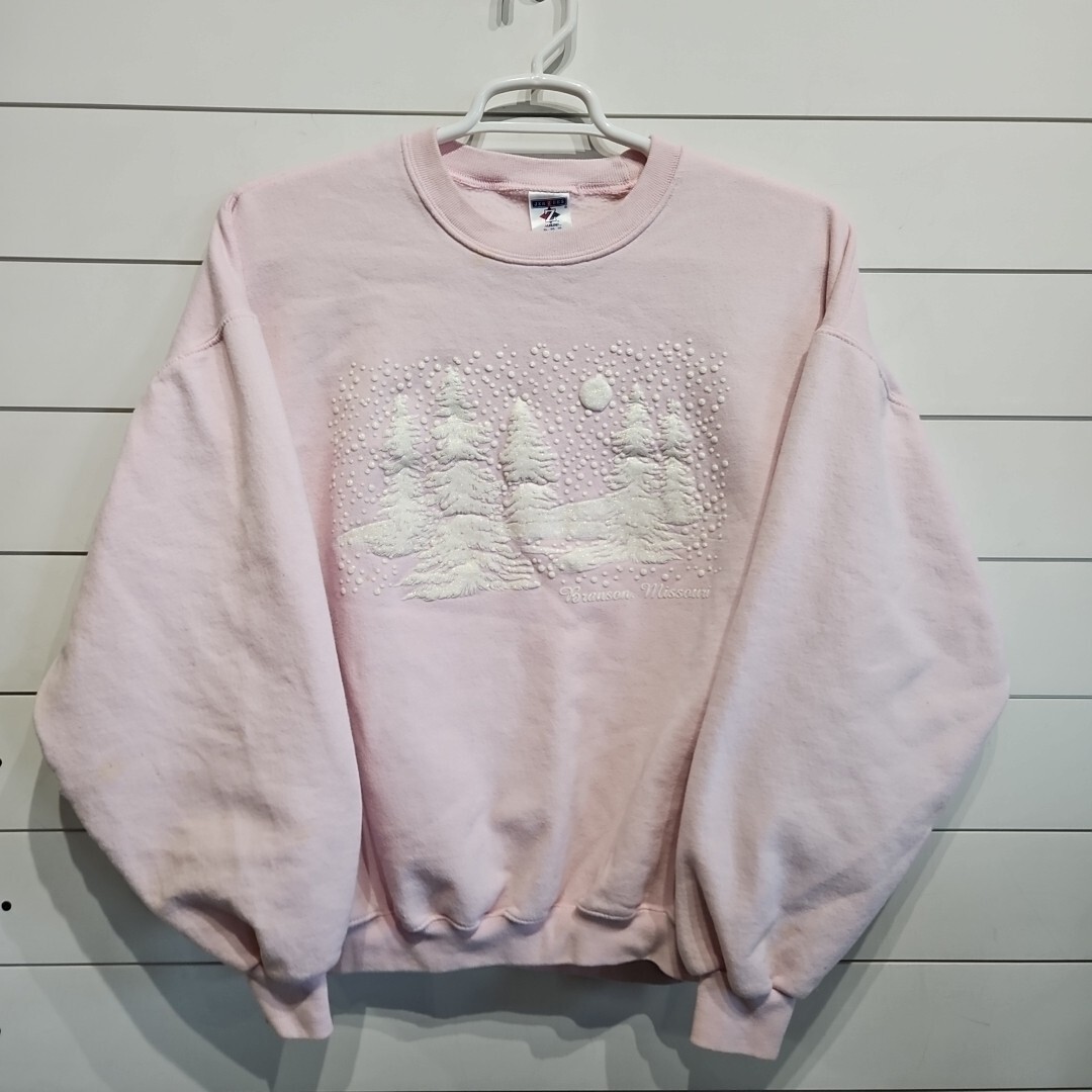 Vintage 80s Branson Missouri Puff Paint Pastel Pink Crewneck Sweatshirt  Mens XL
