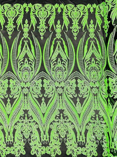 Damask Design Sequins Embroider 4 Way Stretch Mesh Fabric By Yard - Picture 2 of 5