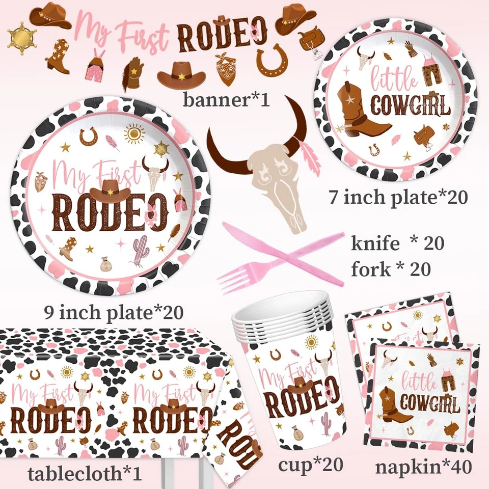 Мой первый родео день рождения украшения 142 шт. Western Cowgirl посуда комплект - Изображение 4 из 4