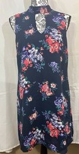 Skies Are Blue Multicolor Blue Floral Print Sleeveless Women  s Dress Size Medium