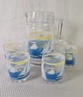 VTG Beau Rivage Casino Boats Lighthouse Pitcher 4 Matching Glasses Beverage Set